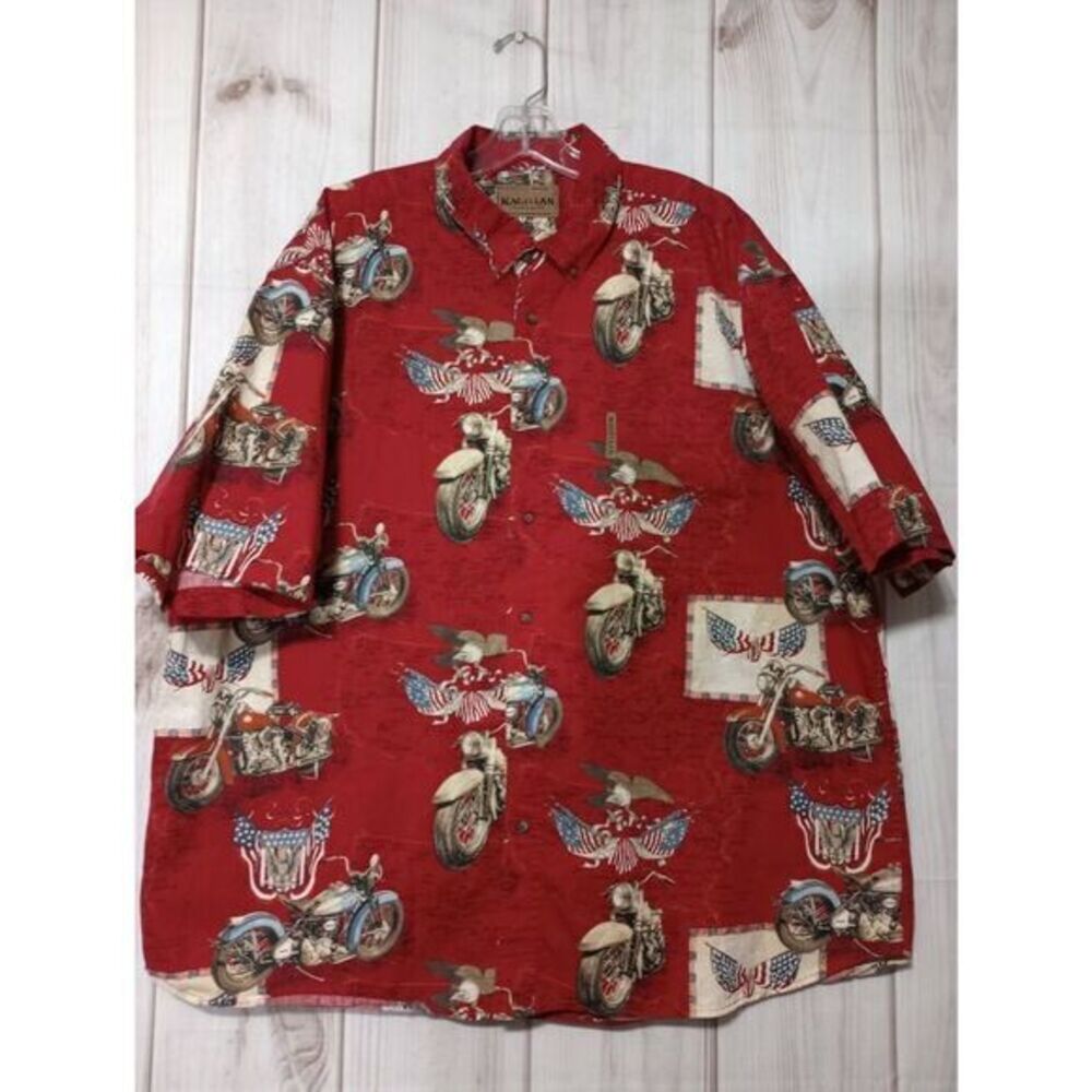Magellan Shirt Men's XXL Red Motorcycle Eagle Button Front